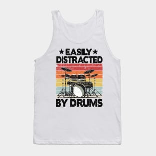 Easily Distracted By Drums Funny Drummer Dad Gift Tank Top